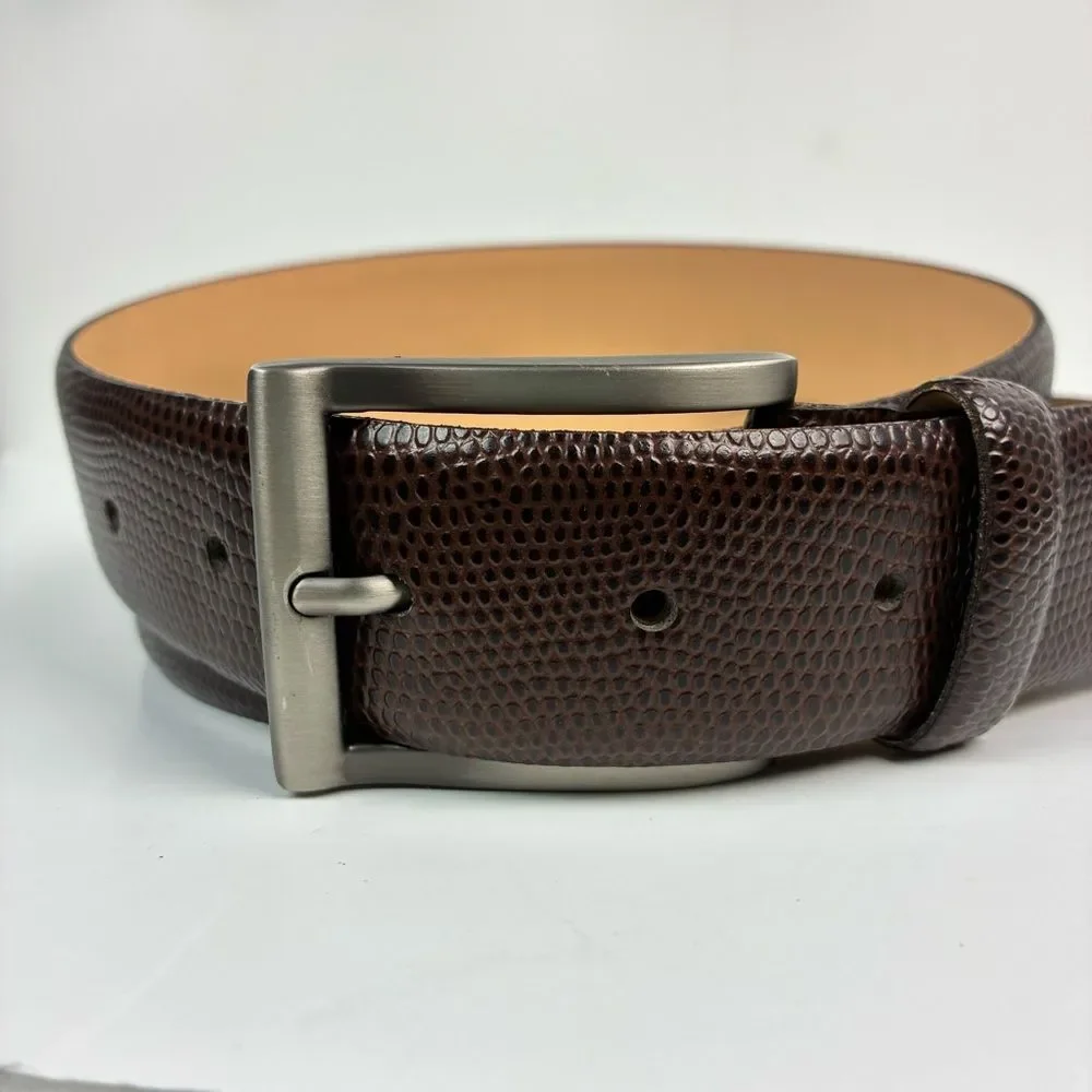 Bosca accessories men’s brown leather snakeskin look silver buckle size 38